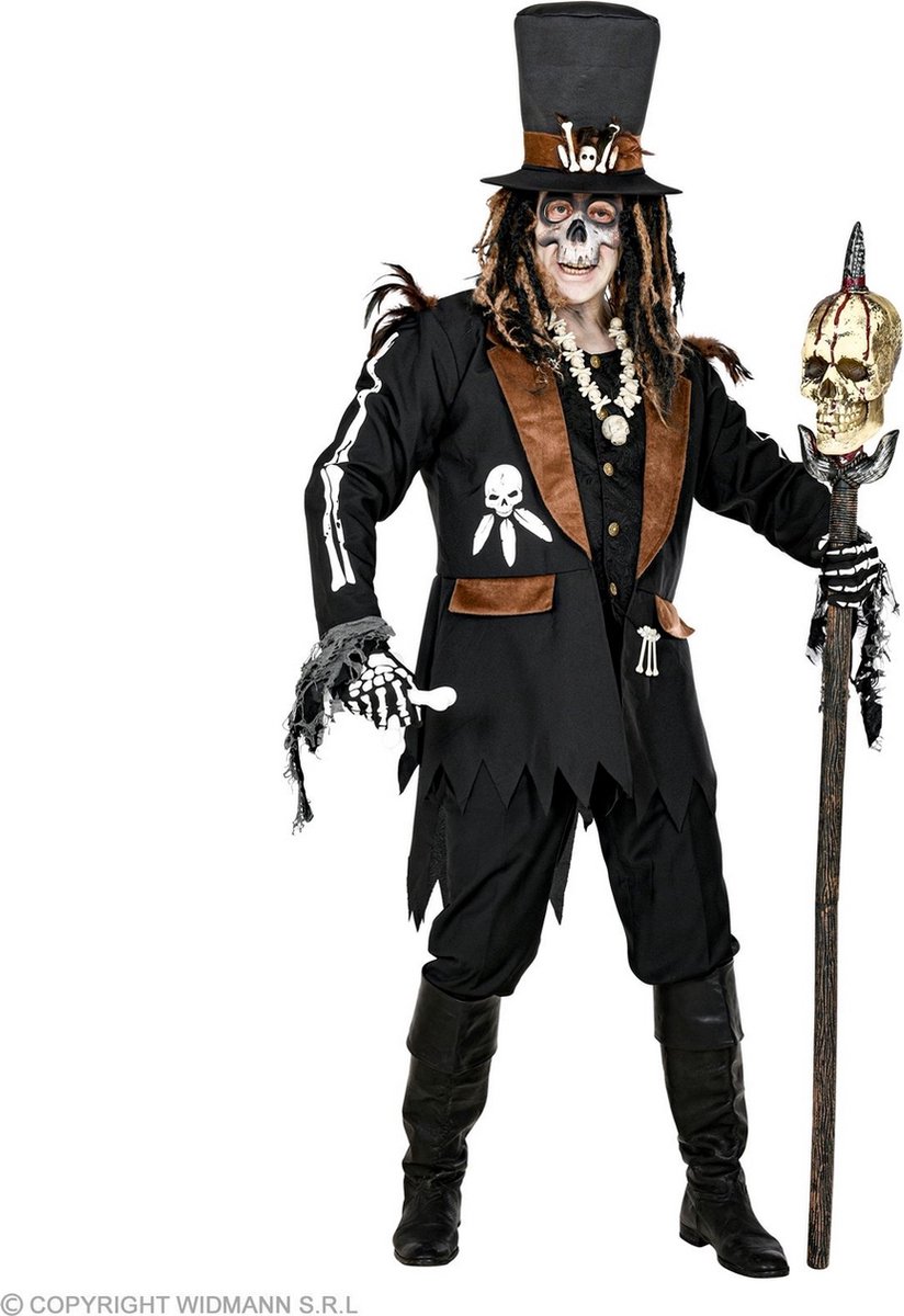 Widmann - Heks & Spider Lady & Voodoo & Duistere Religie Kostuum - Zwarte Magie Houngan Voodoo - Man - Bruin, Zwart - Medium - Halloween - Verkleedkleding