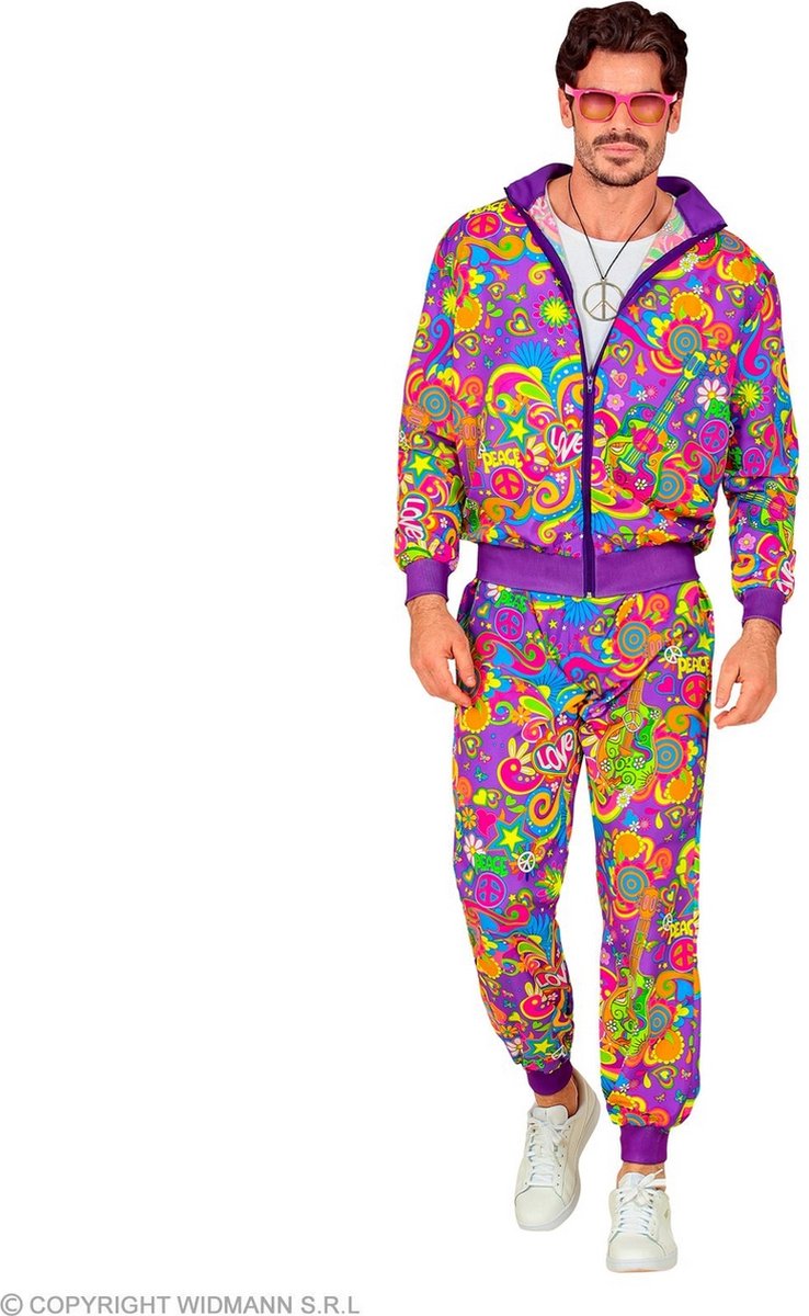 Widmann - Hippie Kostuum - Purple Paisley Love Will Win Retro Trainingspak Kostuum - Paars - XL - Carnavalskleding - Verkleedkleding