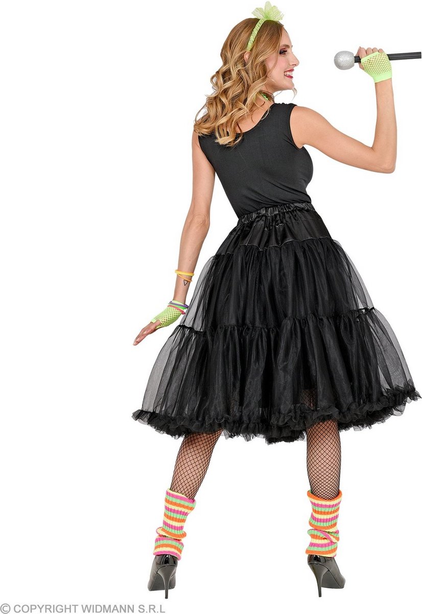 Widmann - Jaren 80 & 90 Kostuum - Knielange Tulle Rok Petticoat 65 Centimeter, Zwart Vrouw - Zwart - One Size - Halloween - Verkleedkleding