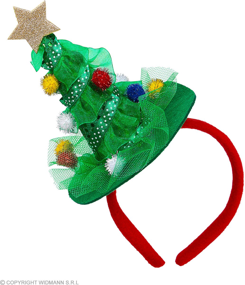 Widmann - Kerst & Oud & Nieuw Kostuum - Versierde Kerstboom Hoofdband - Groen - Kerst - Verkleedkleding