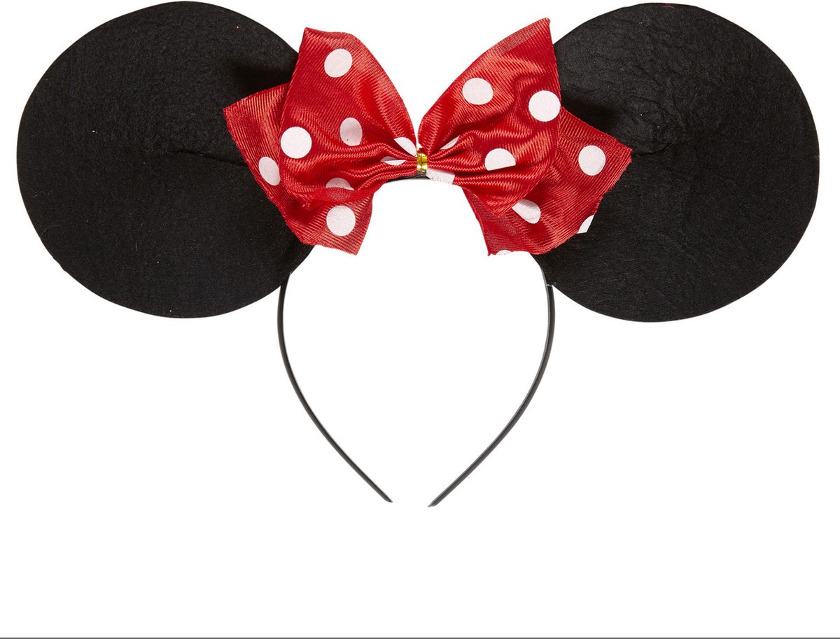 Widmann - Mickey & Minnie Mouse Kostuum - Ms Minnie Hoofdband Muis Met Strikje - Rood, Zwart - Carnavalskleding - Verkleedkleding