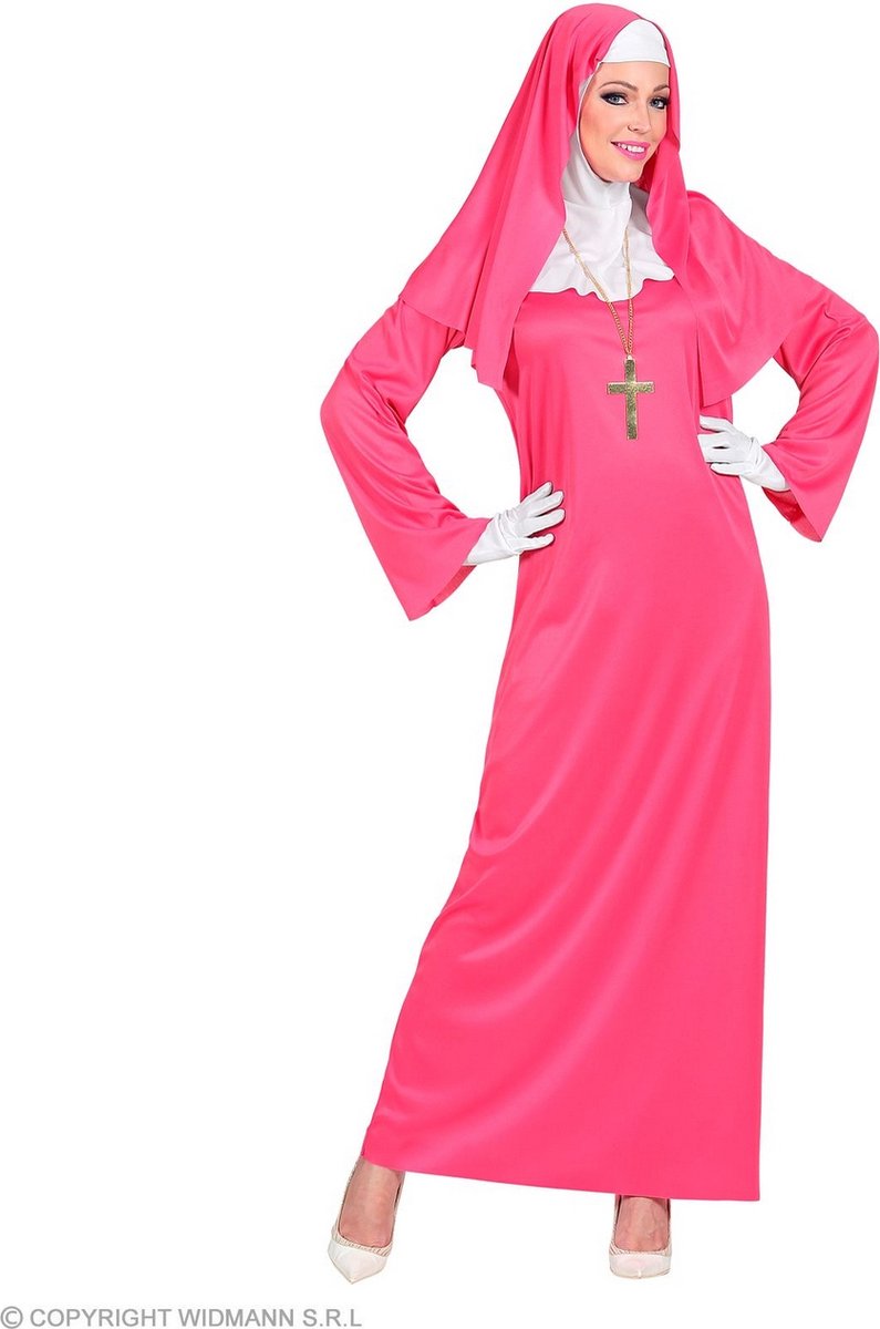 Widmann - Non Kostuum - Hippe Spraakmakende Non Roze - Vrouw - Roze - XL - Carnavalskleding - Verkleedkleding