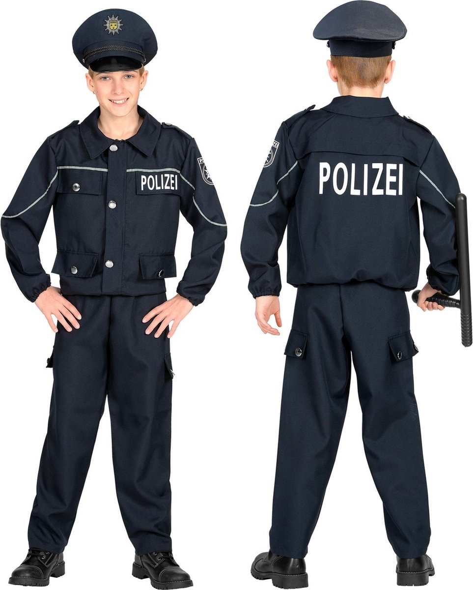 Widmann - Politie & Detective Kostuum - Eins Zwei Polizei Straatagent Kind Kostuum - Blauw - Maat 104 - Carnavalskleding - Verkleedkleding