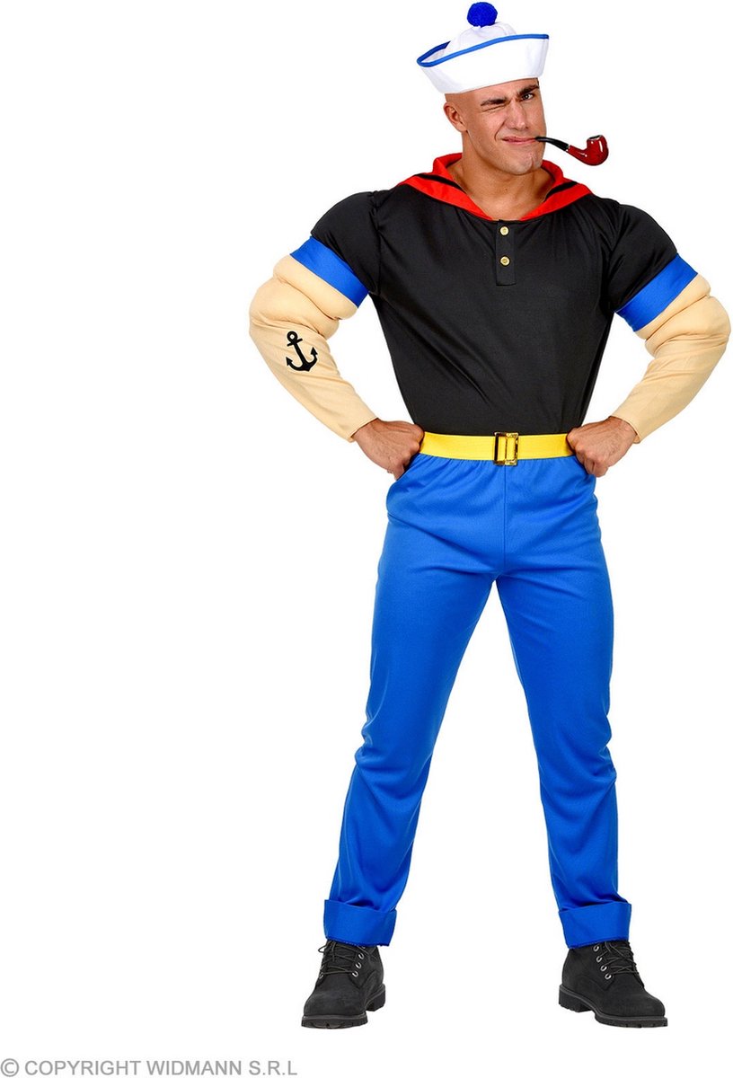 Widmann - Popeye Kostuum - Popeye De Super Matroos - Man - Blauw, Zwart - Large - Carnavalskleding - Verkleedkleding