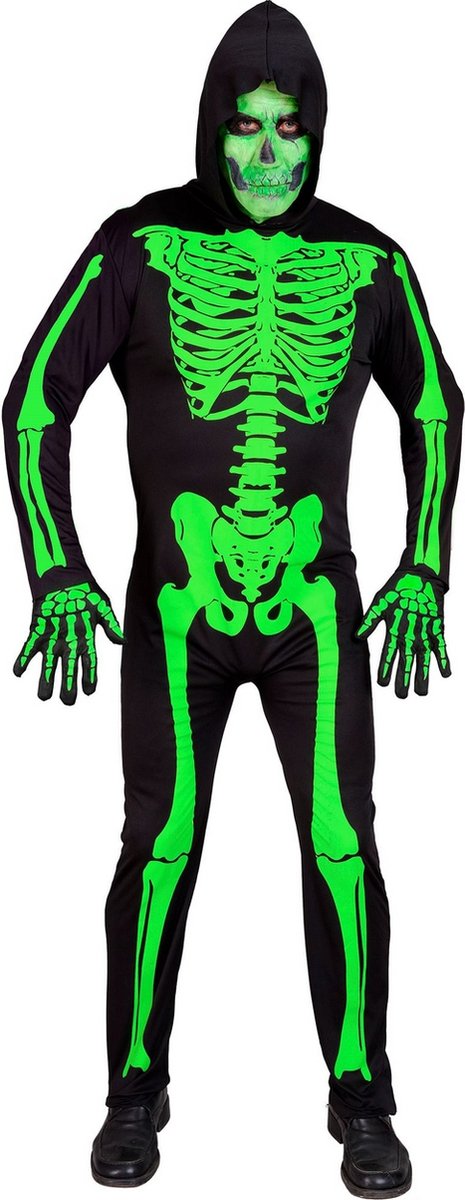 Widmann - Spook & Skelet Kostuum - Gif Groene Halloween Skeletman Kostuum - Groen, Zwart - XL - Carnavalskleding - Verkleedkleding