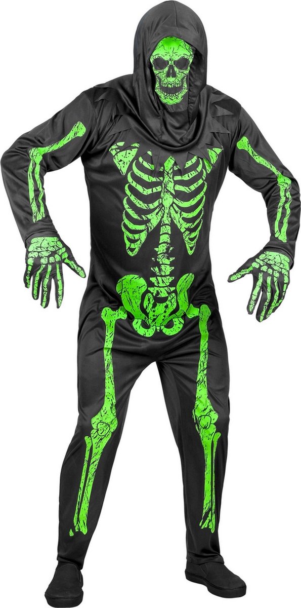 Widmann - Spook & Skelet Kostuum - Gruwelijk Groen Neon Skelet - Man - Groen, Zwart - Large - Halloween - Verkleedkleding