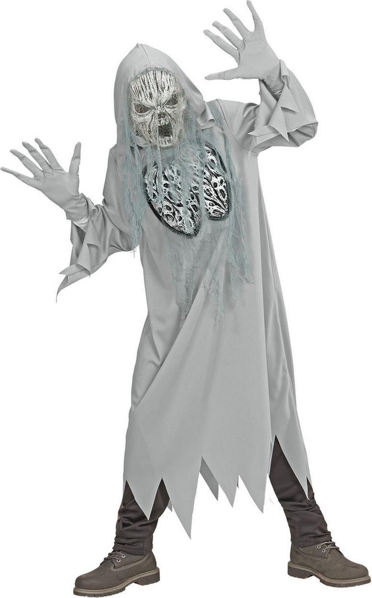 Widmann - Spook & Skelet Kostuum - Schreeuwende Geest Silencio - Jongen - Wit / Beige, Grijs - Maat 128 - Halloween - Verkleedkleding