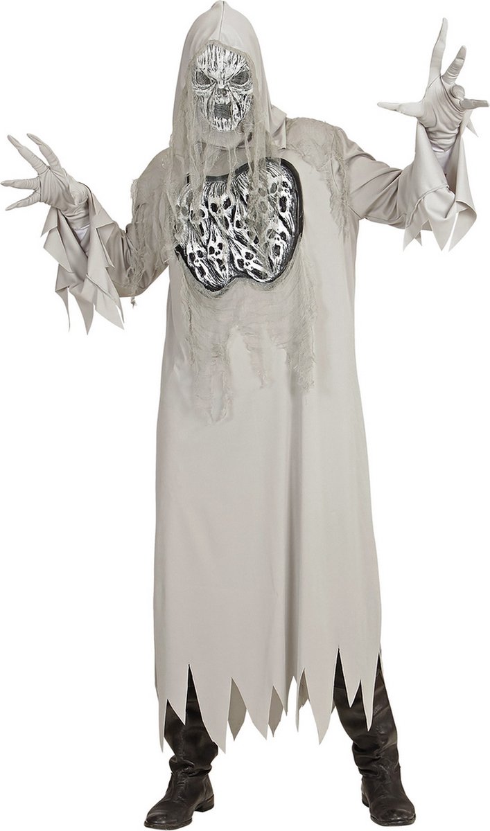 Widmann - Spook & Skelet Kostuum - Schreeuwende Geest Silencio - Man - Wit / Beige, Grijs - Large - Halloween - Verkleedkleding