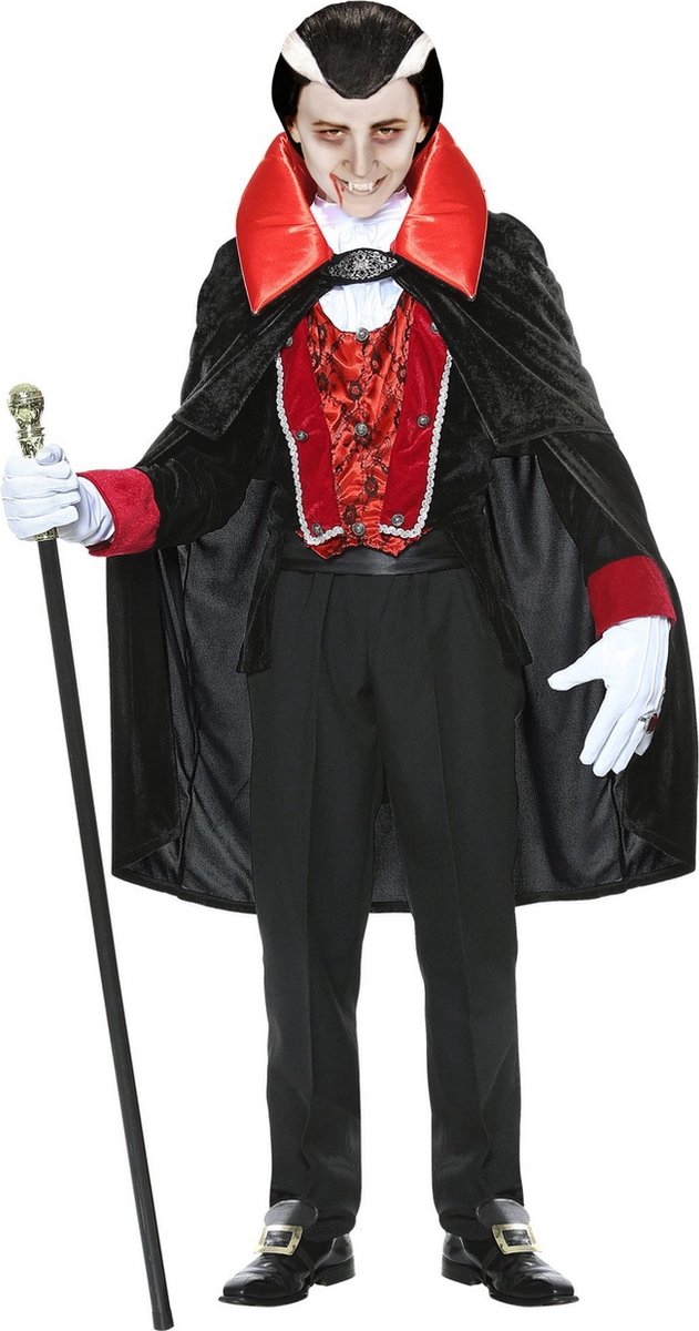 Widmann - Vampier & Dracula Kostuum - Victoriaanse Vampier Victor - Jongen - Rood, Zwart - Maat 158 - Halloween - Verkleedkleding