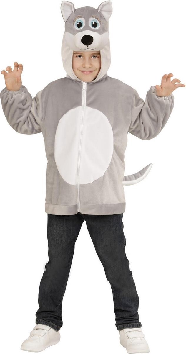 Widmann - Wolf & Vos Kostuum - Hoodie 98 Centimeter Huilende Wolf Kind - Grijs - Maat 104 - Halloween - Verkleedkleding