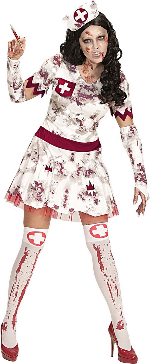 Widmann - Zombie Kostuum - Zombie Izzy Verpleegster - Vrouw - Rood, Wit / Beige - XS - Halloween - Verkleedkleding