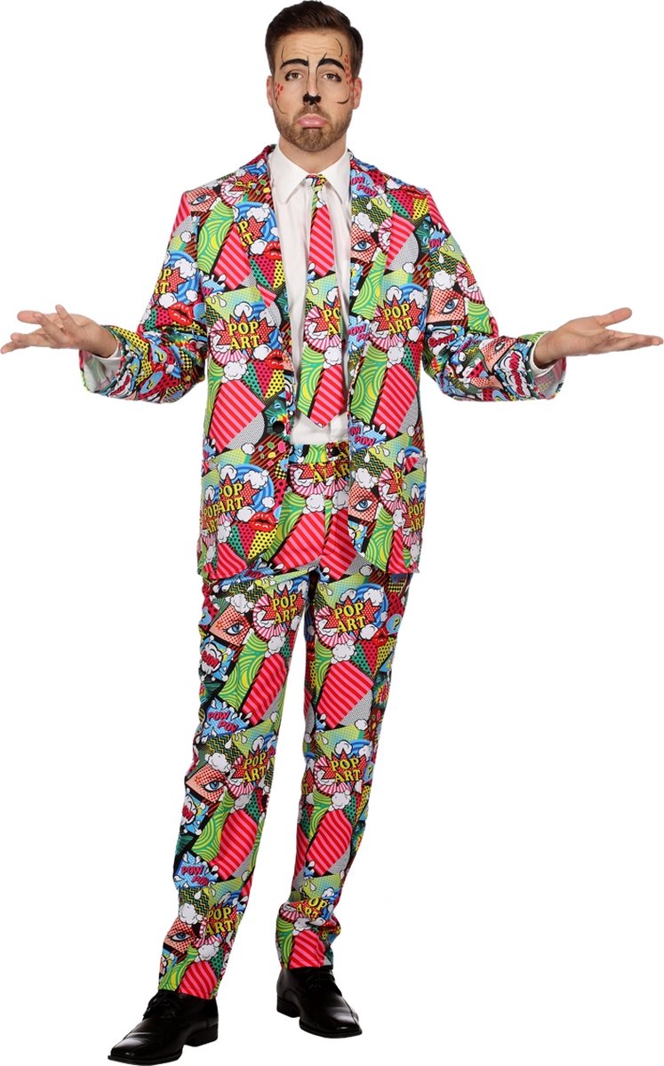 Wilbers & Wilbers - Hippie Kostuum - Pop Art Strip - Man - Multicolor - Maat 48 - Carnavalskleding - Verkleedkleding