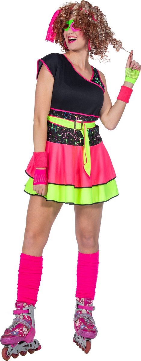 Wilbers & Wilbers - Jaren 80 & 90 Kostuum - Jaren 80 Rollerskate Fit - Vrouw - Roze, Zwart - Maat 36 - Halloween - Verkleedkleding