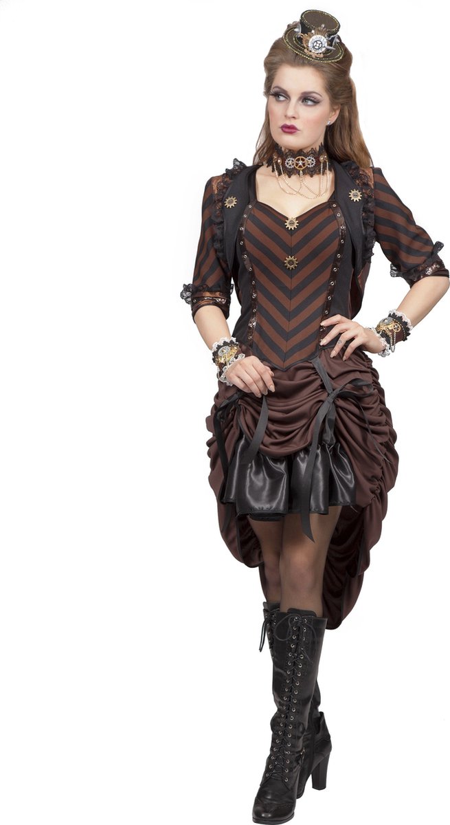 Wilbers & Wilbers - Steampunk Kostuum - Fantasy Steampunk - Vrouw - Bruin - Maat 36 - Carnavalskleding - Verkleedkleding