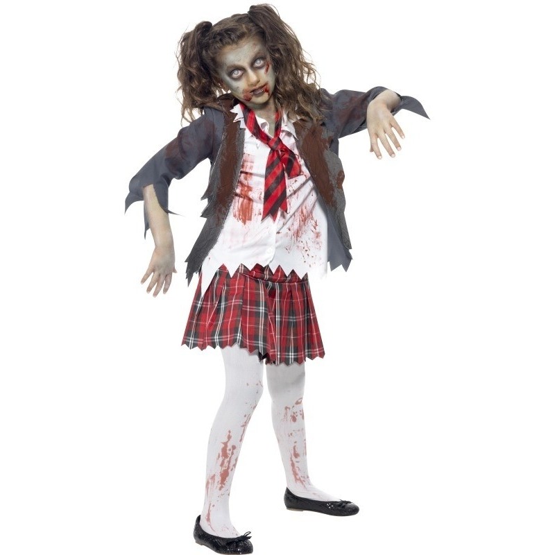 Zombie schoolmeisje verkleedkleding kostuum voor meisjes - Halloween 130-143 (7-9 jaar) -