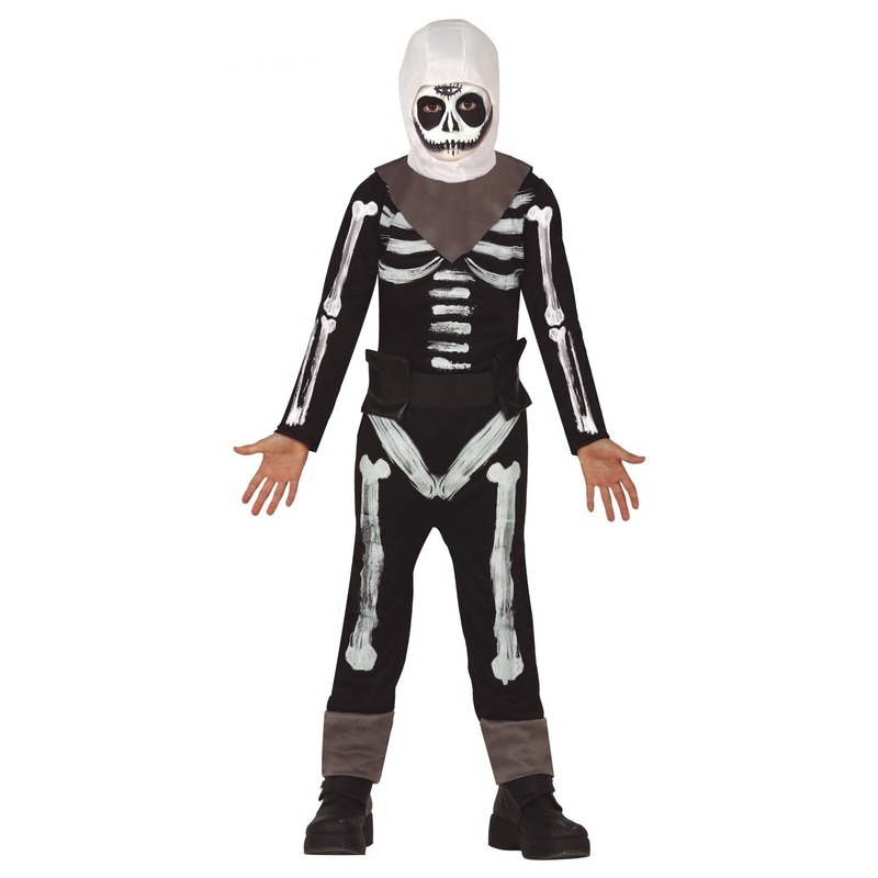 Zwart/wit skelet verkleedpak/kostuum voor kinderen - Halloween outfit 10-12 jaar (140-152) -