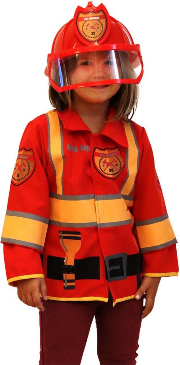 Brandweerjas en Brandweerhelm voor Kinderen - DeQube - Verkleedkleding Brandweer - Helm en Jas - 3 - 6 Jaar