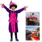 Cheqo® Pietenpak Kind - Intocht Sinterklaas Kostuum 3-5 Jaar - Pieten Pak - Paars-Roze Verkleedset met Hoed