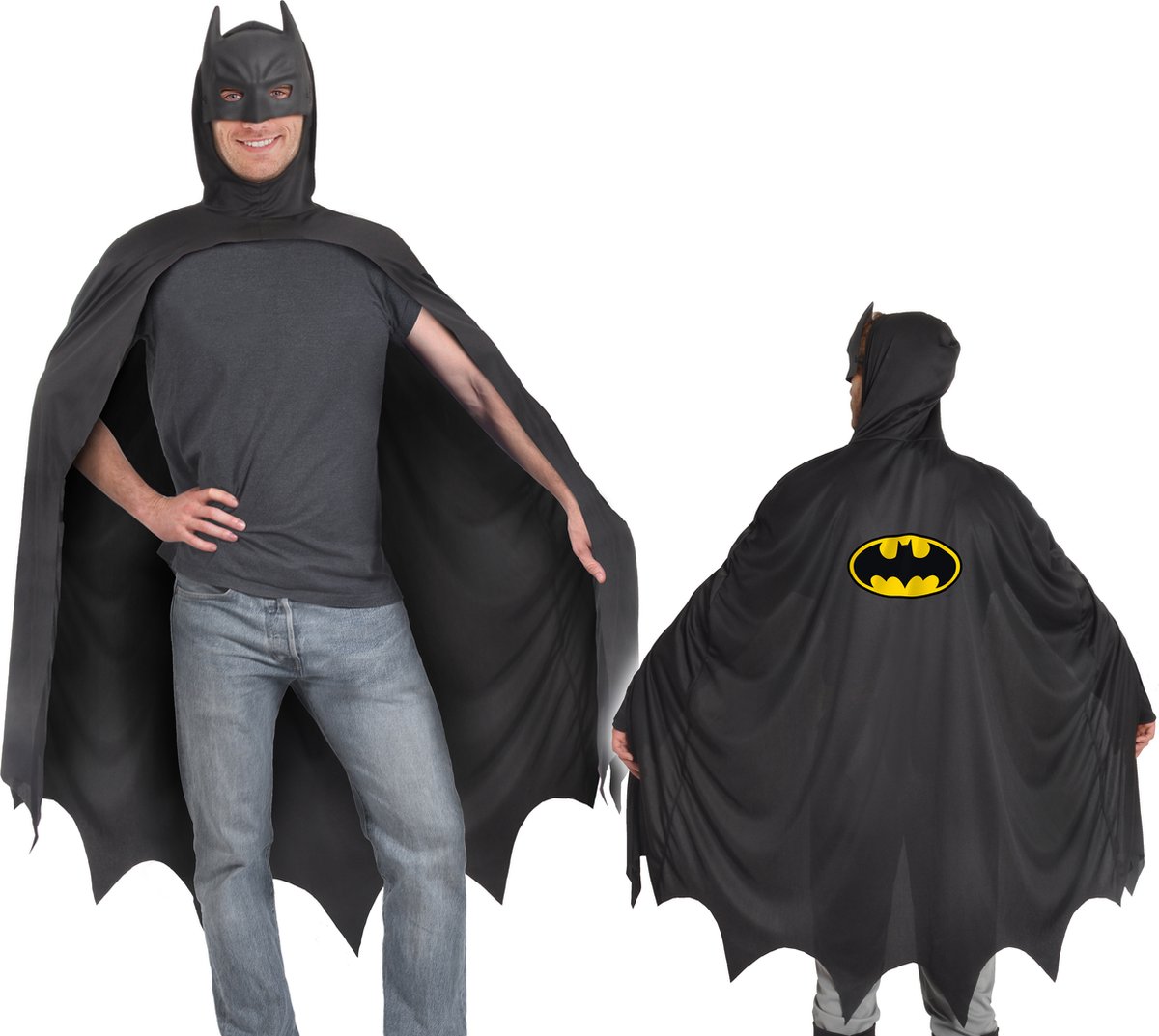 Ciao s.r.l Batman Cape met Masker Volwassenen Accessoire Superheld Kostuum Verkleedkleren Carnavalskleding Heren Carnaval - Officiële Licentie - Polyester - Zwart/Geel - 1-Delig Cape met Masker