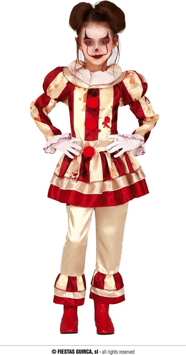 Fiestas Guirca - Striped Clown Girl (7-9 jaar) - Halloween Kostuum voor kinderen - Halloween - Halloween kostuum meisjes