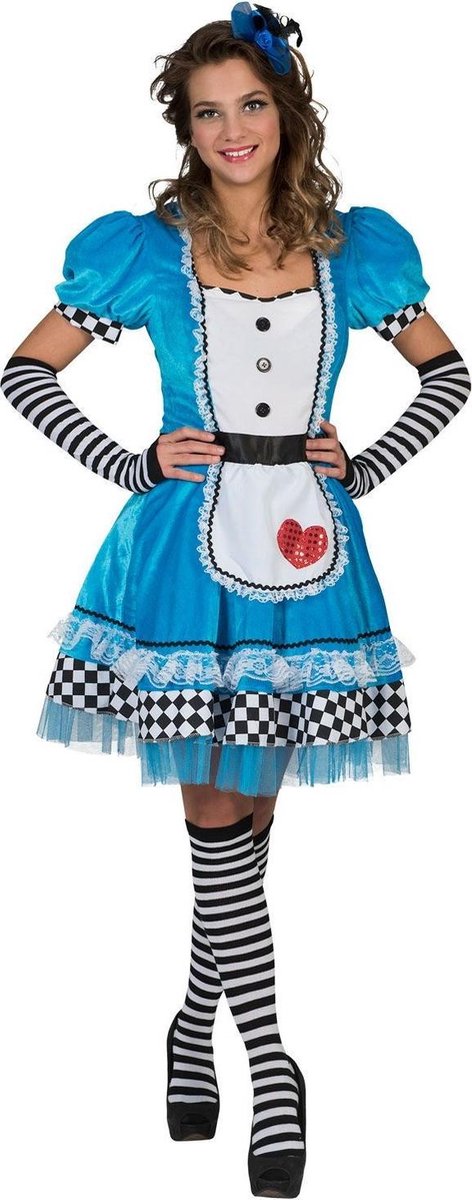 Funny Fashion - Alice In Wonderland Kostuum - Alice Uit Het Sprookjes Wonderland - Vrouw - Blauw - Maat 36-38 - Carnavalskleding - Verkleedkleding