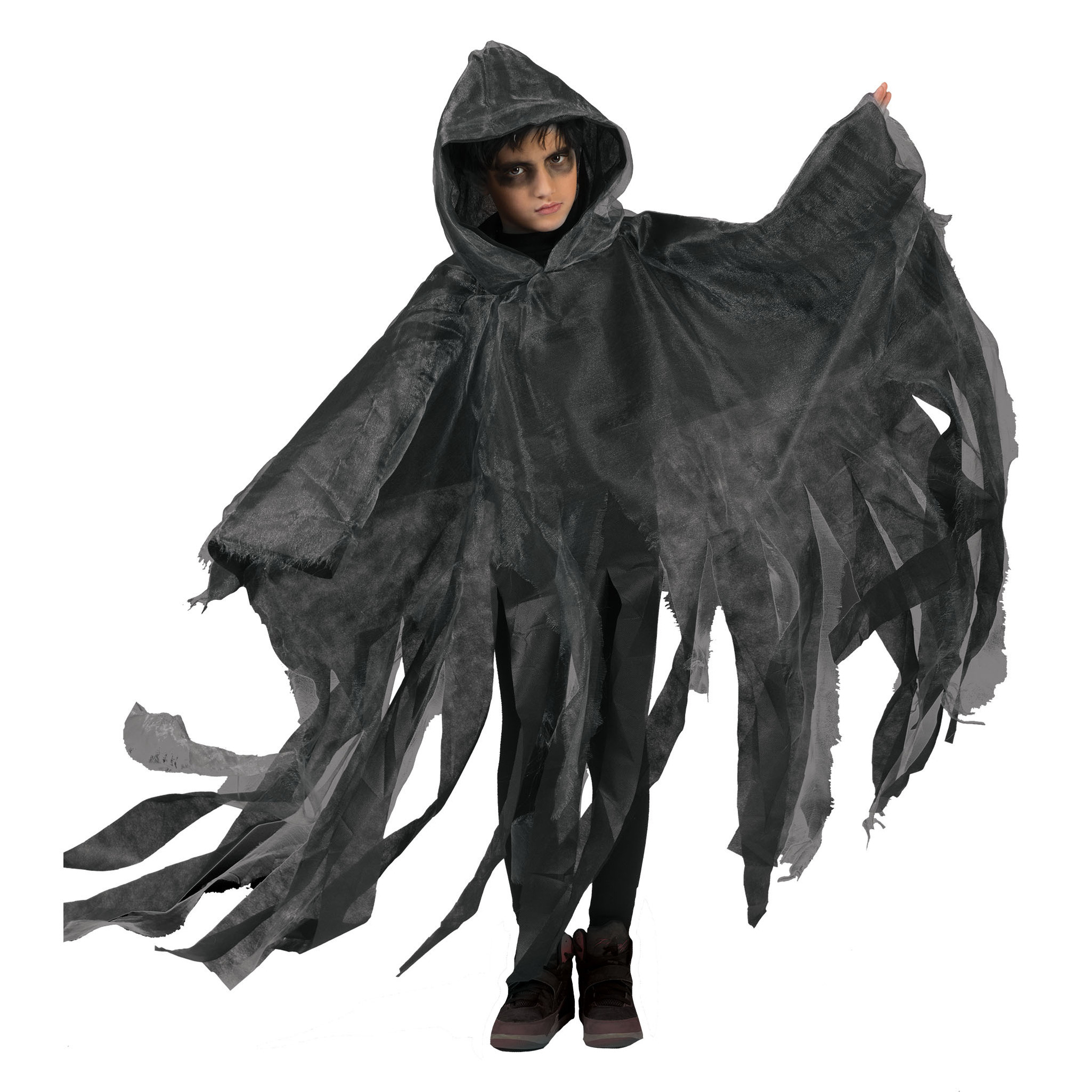 Funny Fashion Halloween verkleed cape/gewaad met kap - Spook/geest - Grijs - Voor kinderen One size -