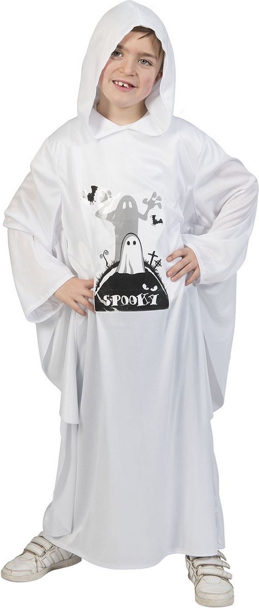 Funny Fashion - Spook & Skelet Kostuum - Geest Tochtig Kerkhof Kind Kostuum - Wit / Beige - One Size - Halloween - Verkleedkleding