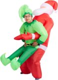 Grappig Opblaasbaar Kerstman en Elf Kostuum voor Volwassenen - Verkleedkleding voor Kerstfeesten - Verjaardagen en Kinderfeestjes - Stevig en Makkelijk Op Te Blazen