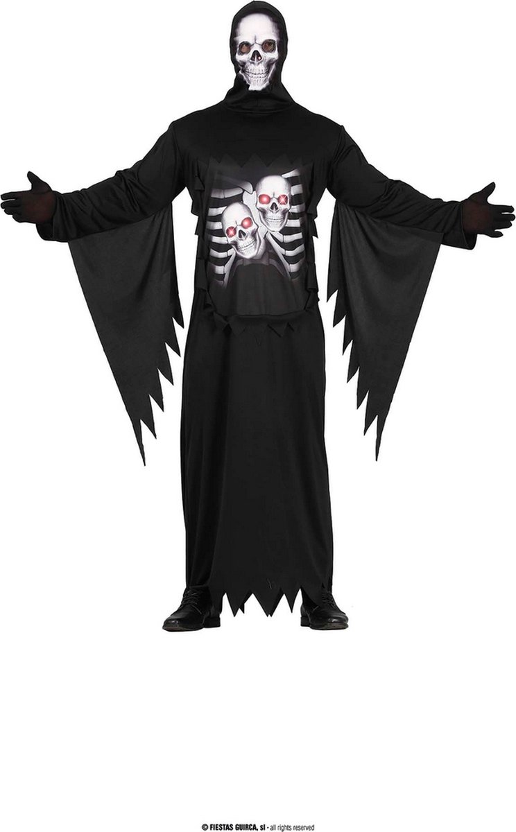 Guirca - Beul & Magere Hein Kostuum - De Dood Komt Je Halen Grim Reaper Kostuum - Zwart - Maat 52-54 - Halloween - Verkleedkleding