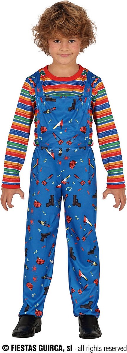 Guirca - Chucky & Child's Play Kostuum - Niet Zo Leuk Om Mee Te Spelen Pop Kind Kostuum - Blauw - 3 - 4 jaar - Halloween - Verkleedkleding