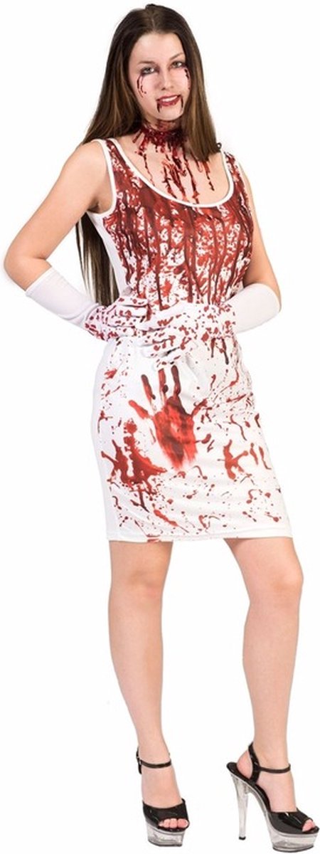 Halloween verkleedkleding Bloederige jurk - voor dames - wit - polyester S/M