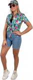 Hawaii Blouse Met Zonneklep Papegaaien Blauw - Maat 40/42