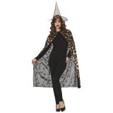 Heksen verkleed setje volwassenen - hoed en cape - zwart/goud - Halloween/carnaval verkleed accessoires