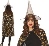 Heksen verkleed setje volwassenen - hoed en cape - zwart/goud - one size - Halloween/carnaval verkleed accessoires