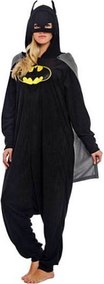 KIMU Onesie Bat Zwart Pak Kostuum met Cape En Masker - Maat XL-XXL - Vleermuis Jumpsuit XXXL 3XL Vleermuizenpak Huispak Dames Heren Volwassenen Sinterklaas Kado