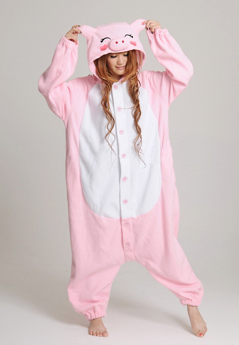 KIMU Onesie Varken Pakje - Maat 116-122 - Varkenspak Kostuum Roze Big Pak - Zwijn Kinderen Jumpsuit Pyjama Huispak Jongen Meisje Fleece Sinterklaas Kado