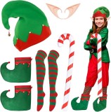 Kerstkostuum meisjes elf kerstkostuum kinderen kabouter kinderkostuum met elfhoed elfenkousen schoenen suikerstok Kerstmis elfen cosplay kostuum accessoires voor kerstfeest