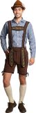 Korte Lederhose + Blouse Set incl Bretels Oktoberfest Heren Carnavalskleding Heren Lederhosen Man - Bruin/Blauw - L - Polyester