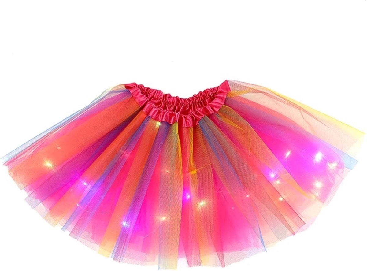 LED Rokje / Tutu - Groot - Regenboog Roze - Met Gekleurde RGB Verlichting