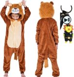 La Señorita Onesie Leeuw huispak dieren kostuum jumpsuit pyjama kinderen - 140-146 (140) + tas/sleutelhanger verkleedkleding Sinterklaas