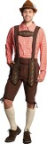 Lange Lederhose + Blouse Set incl Bretels Oktoberfest Heren Carnavalskleding Heren Lederhosen Man - Bruin/Rood - L - Polyester