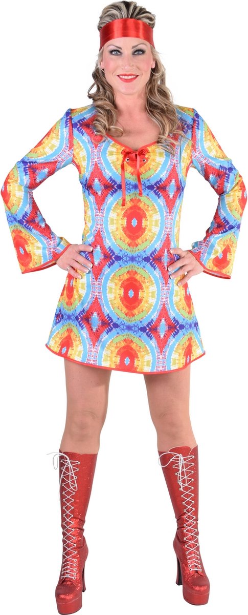 Magic By Freddy's - Hippie Kostuum - Hippie Batik Jaren 70 - Vrouw - blauw,multicolor - XXL - Carnavalskleding - Verkleedkleding