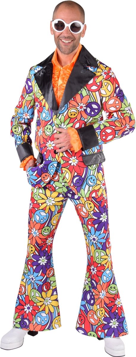 Magic By Freddy's - Hippie Kostuum - Vol Met Hippie Symbolen Jaren 60 - Man - Multicolor - Medium - Carnavalskleding - Verkleedkleding