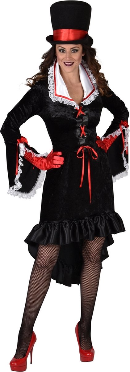 Magic By Freddy's - Middeleeuwen & Renaissance Kostuum - Chique Zwarte Weduwe - Vrouw - Zwart - Medium - Halloween - Verkleedkleding