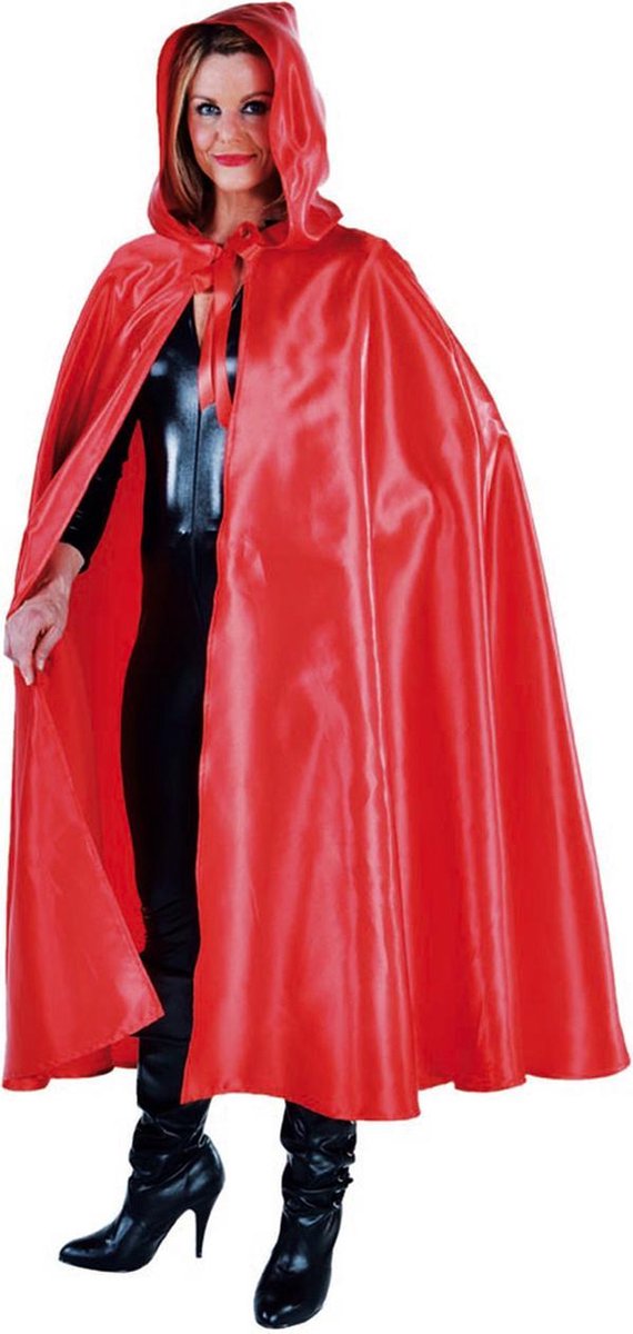 Magic By Freddy's - Vampier & Dracula Kostuum - Glanzend Rode Cape Met Capuchon Vrouw - Rood - One Size - Halloween - Verkleedkleding