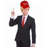 Make America great again / Donald Trump carnaval pet volwassenen met blonde pruik en stropdas rood -