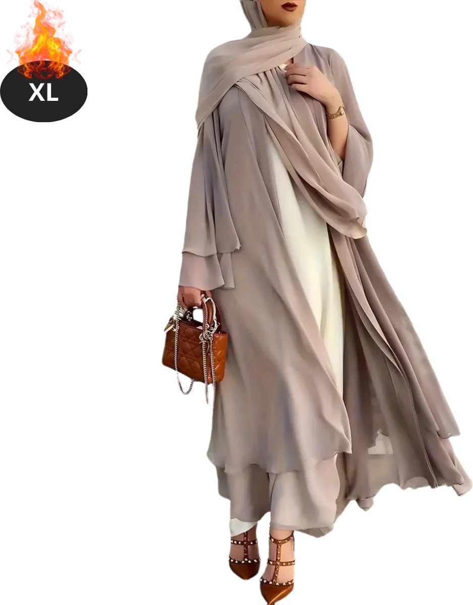 Nivard Islamitische Kleding - Djellaba Dames - Moslim Kleding - Arabisch Dames Kaftan - Alhamdulillah - Roze & Bruin XL