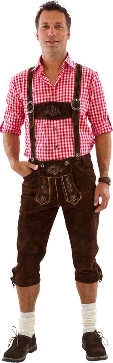 Oktoberfest Lederhosen Ulrich Mannen - Donkerbruin - Knielengte - Wildleder - Maat 48/S