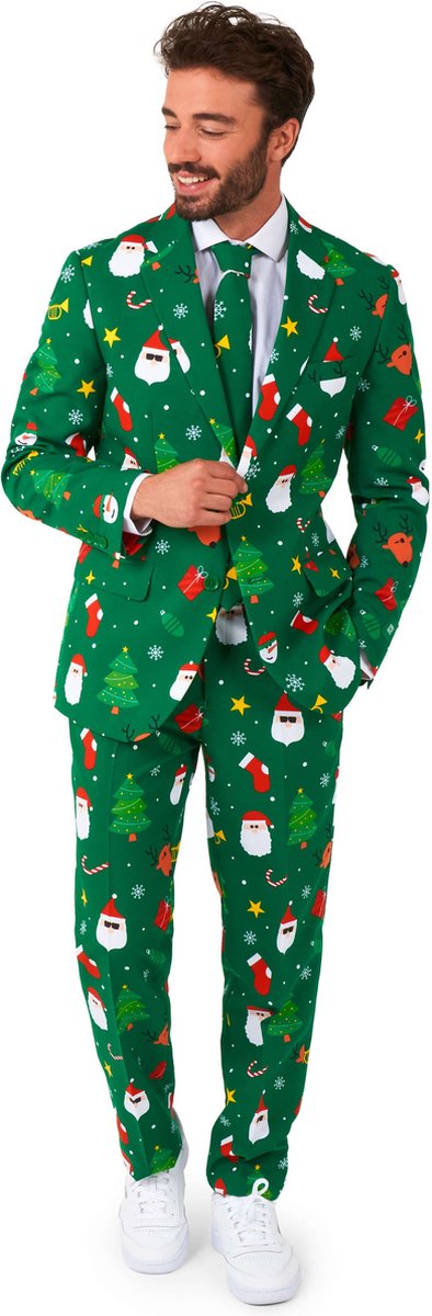 OppoSuits Festivity Green - Heren Kerstpak - Kerst Outfit - Fout Kerstpak Mannen - Groen - Maat: EU 46