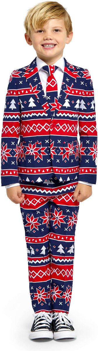 OppoSuits Kids Nordic Noel - Jongens Kerstpak - Kerst Outfit - Blauw/Rood - Maat: EU 98/104